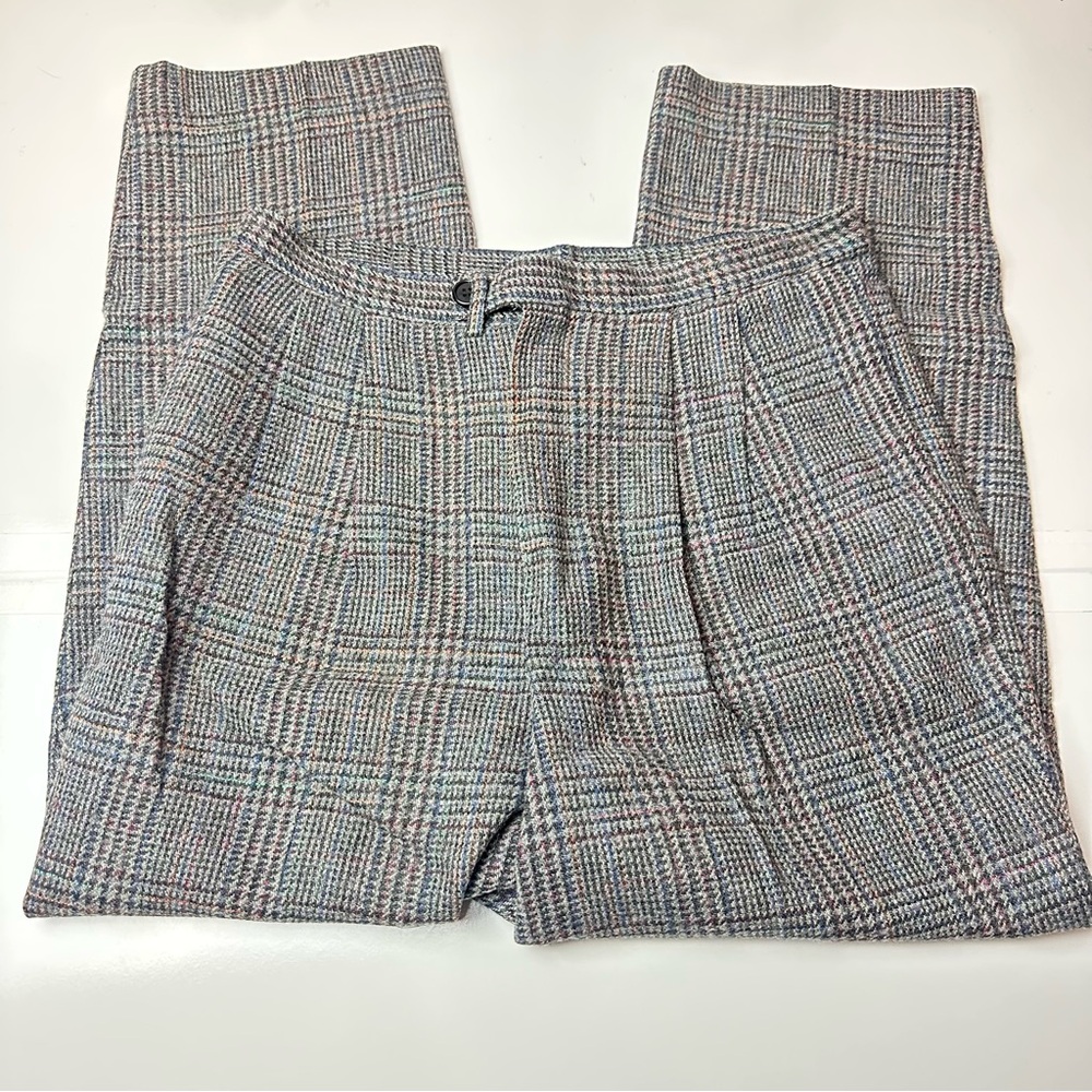 Vintage 90s L.L.Bean Wool Glen Plaid Trousers High Rise Ivy Prep 14